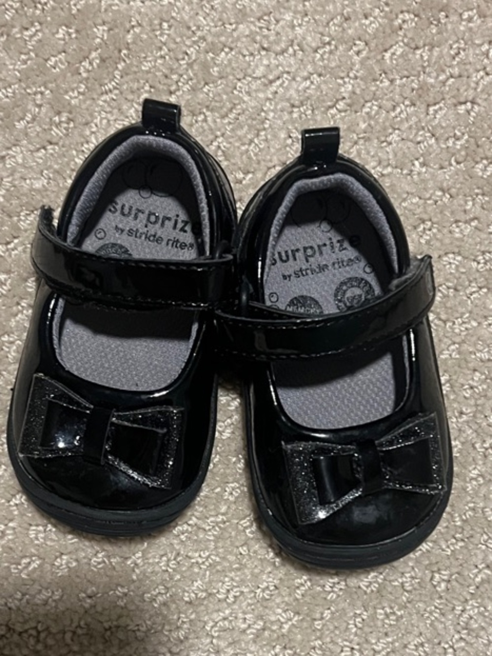 Stride Rite Black Patent Mary Jane Baby Shoes with Bow